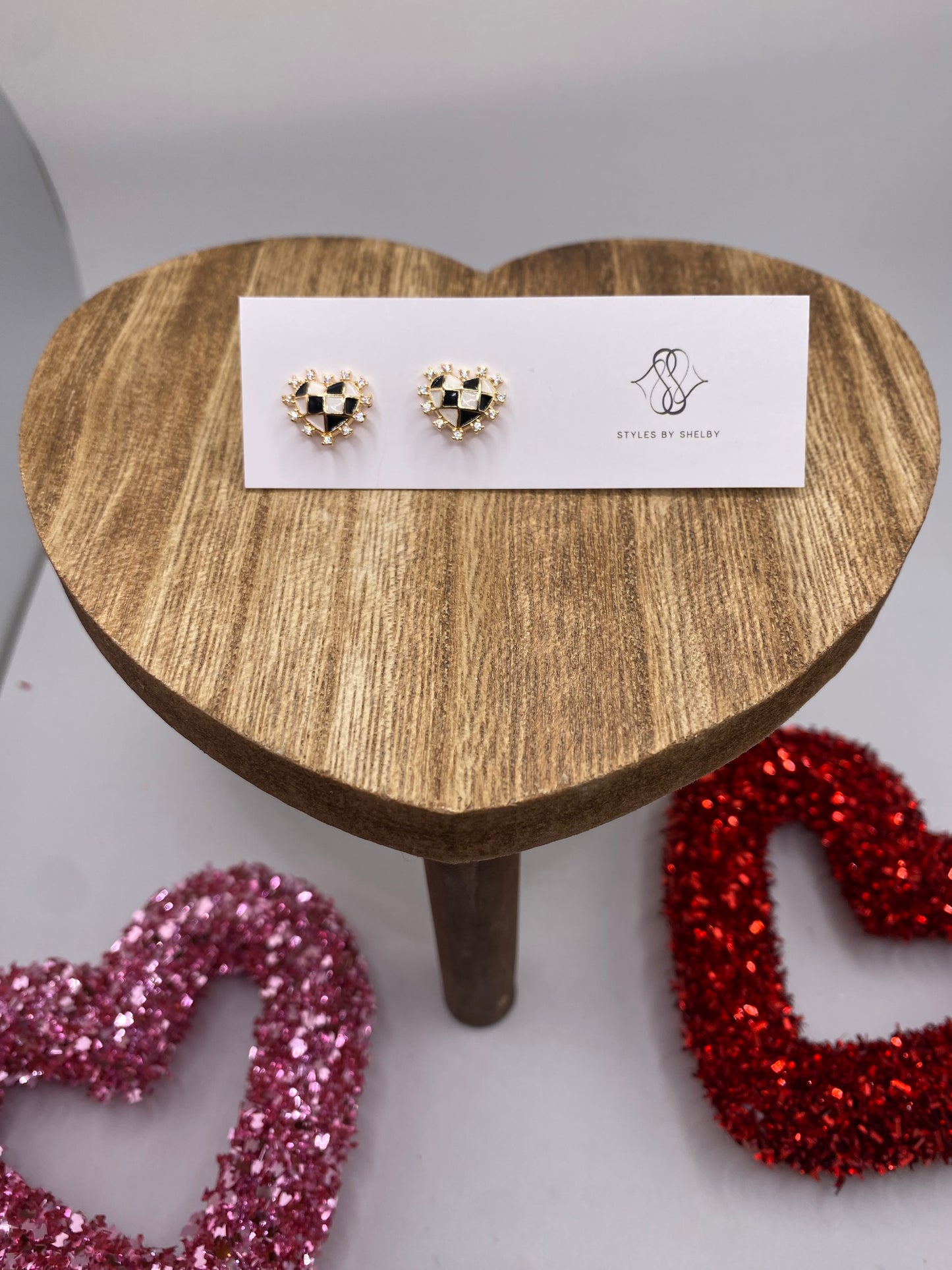 Checkered Heart Stud